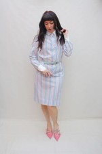 Vintage 80s Preppy Candy Striped Long Shirt Dress 8 10