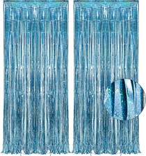 Blue Tinsel Curtain Party Backdrop - Foil Curtain Party Photo Streamers Ba