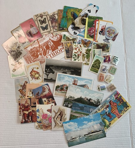 Mix Lot 27 Vintage Single Playing Cards +40 post stamps+10 post cards Ephemera