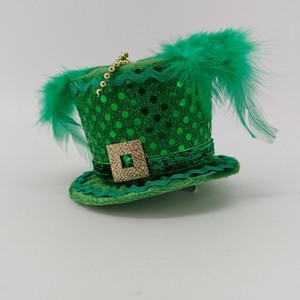 Mini Top Hat with Feather St. Patrick's Day Green Hair Clip On 3.5" x 2.5 "