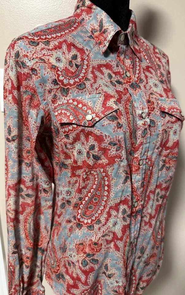 Ralph Lauren Women’s Paisley Western Vintage Cotton Shirt Size Small Pearl Snaps - Image 4 of 4