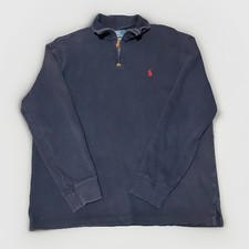 Polo Ralph Lauren Men's 1/4 Zip Mock Neck 100 Cotton Navy Blue Knit Sweater L