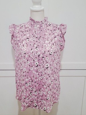 Ann Taylor Lavender Floral Flutter Sleeve Pintuck Button Up Blouse | Size Medium