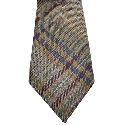 Men Classic Tie Brown Diagonal Plaid 100% Wool Weave 9cm W 150m L St Michael M&S