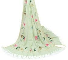 Sushila Vintage Pista Green Dupatta Hand Printed 100 Pure Cotton Silk Long Stole