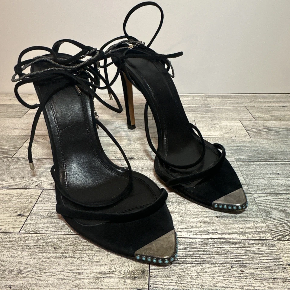 Sandalia IRO June Adornada Gamuza Tacón Negro Cuero de Cabra Tirantes Talla 39 $645 Foto 2 de 4