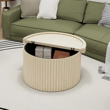 Modern Round Flip-Top Coffee Table Accent Side End Table with Hidden Storage
