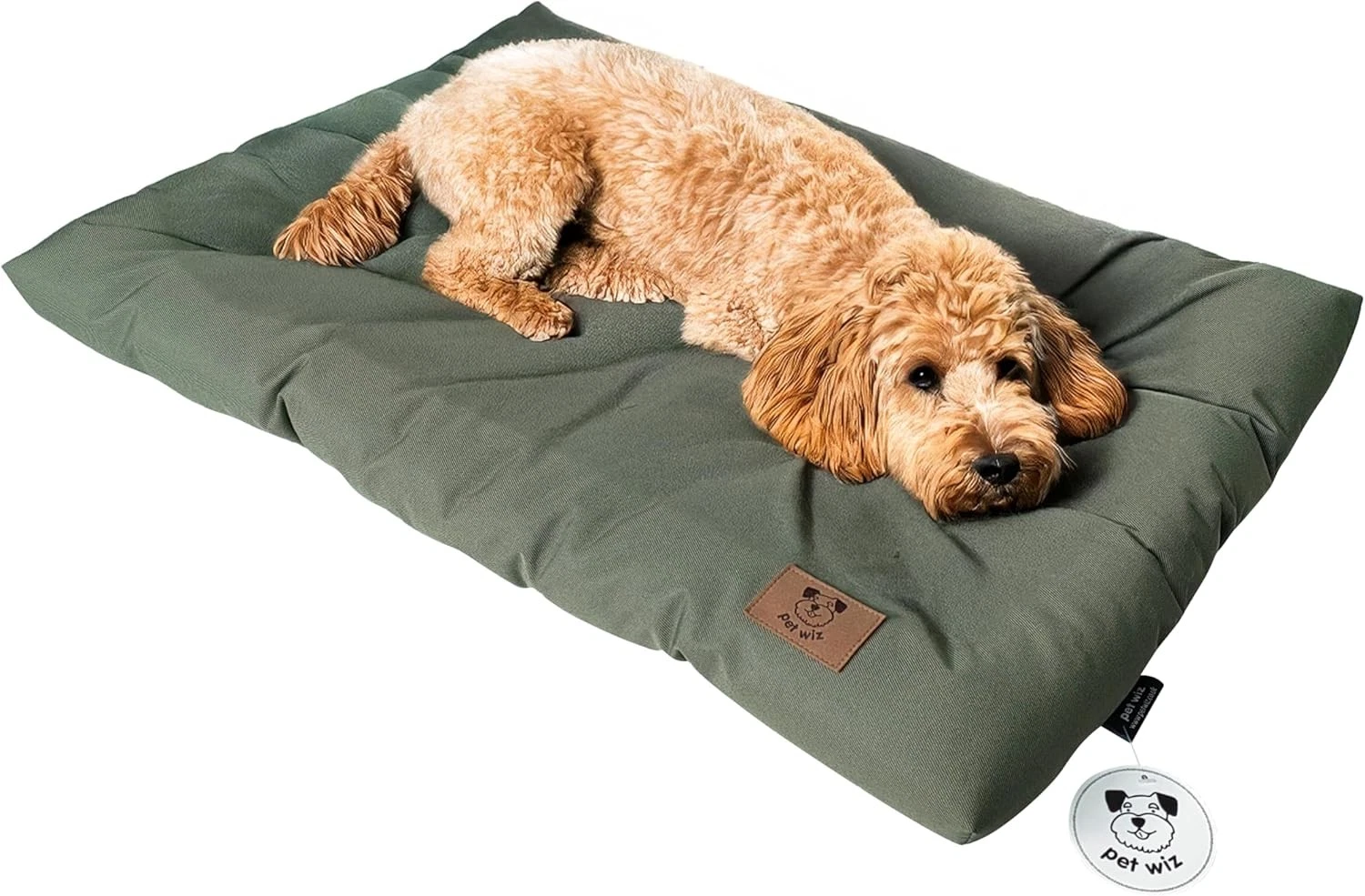 pet wiz Durable Waterproof Dog Bed for Crates Olive Green or Dark Grey