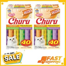  2 Pack  Inaba Churu Creamy, Lickable Wet Cat Treats, 0.5 oz, 40 Tubes
