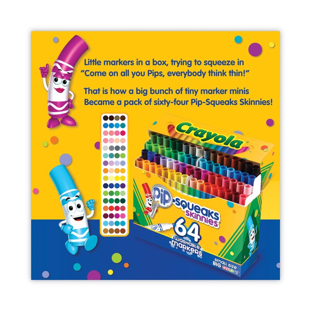 Crayola 588764 Medium Tip Pip-Squeaks Skinnies Markers - Assorted (64/Set) New