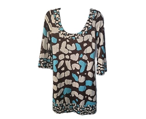 Diane von Furstenberg Silk Stella Dress Jersey Knit Artsy Resort Stretch Size M