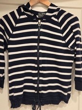 Lauren Ralph Lauren Nautical Coastal Stripe Waffle Zip Hoodie M Preppy Americana
