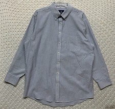 Stafford Travel Dress Shirt Men 16/5 32/33 Blue White Striped Button Down Shirt