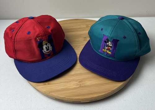 Disney Mickey Minnie Mouse Vintage 90’s Youth SnapBack Hat Set Red Blue Child