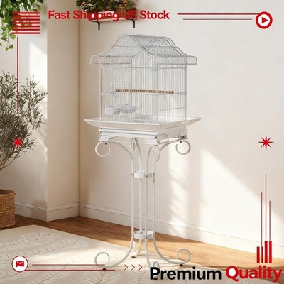 Bird Cage Wrought Iron Heavy Duty with Stand Victorian Scrolled Design Finches