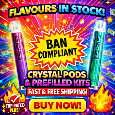 CRYSTAL VAPE BAR Prefilled SKE Rechargeable KITS & PODS BAN COMPLIANT  20mg 0mg