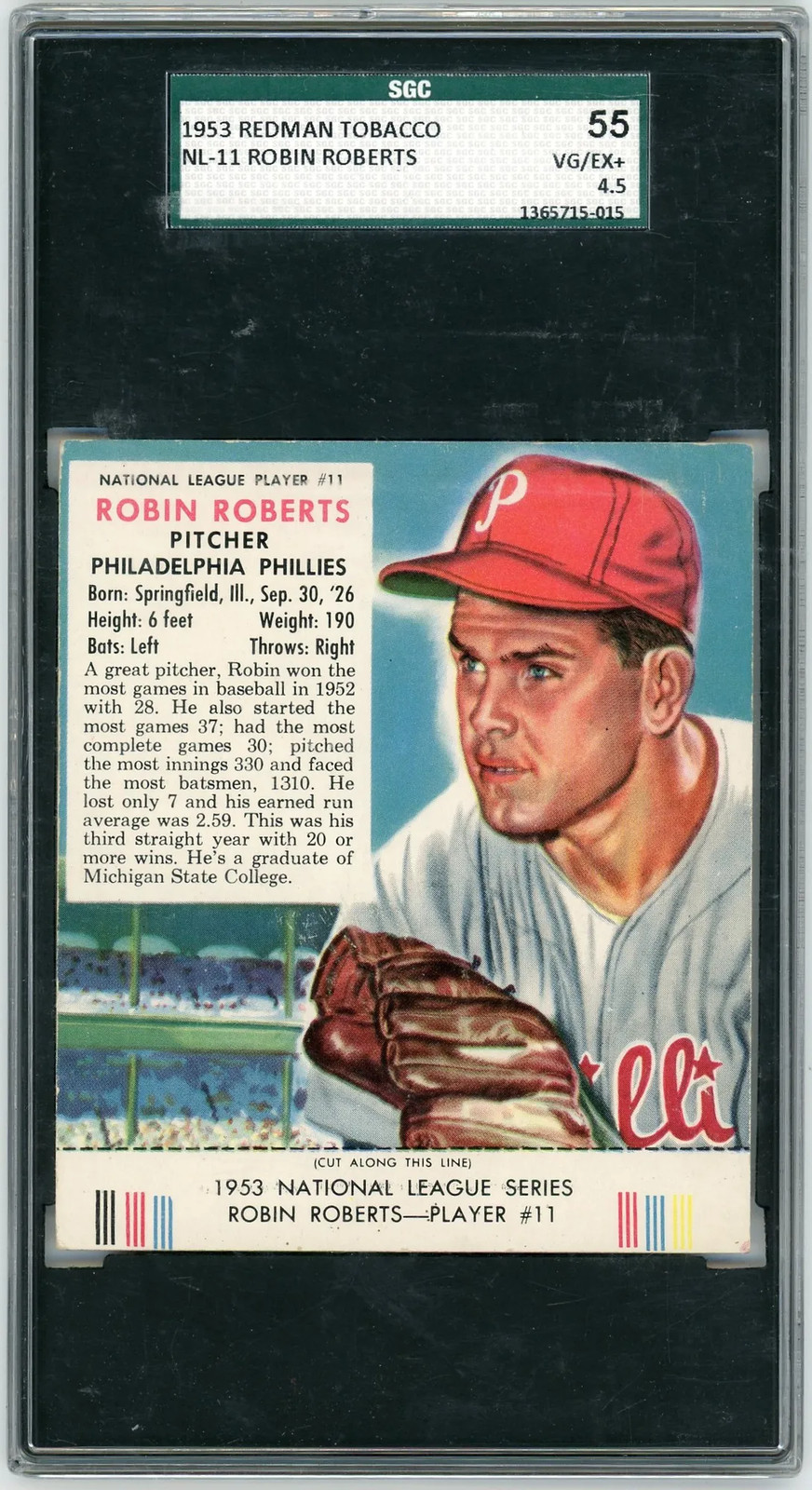 1953 Redman Tobacco Robin Roberts #NL-11 SGC 4.5