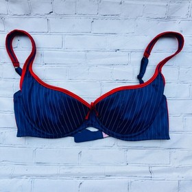 vtg AGENT PROVOCATEUR Blue PINSTRIPE Cardini PinUp Nikita Bra Set Gangster 34C L