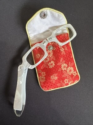 Vintage Rhinestone Folding Opera Glasses 1950s Hong Kong Snap Case White MOP Wow - Image 1 of 4
