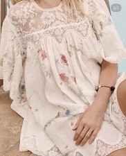 Zimmermann Lucky Lace Trim Floral Mini Dress Cream Bouquet US 10 Flutter Sleeve