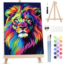 Malen nach Zahlen Erwachsene mit Rahmen - Bunter L&ouml;we DIY Set, Acrylfarben, P...