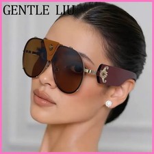 Steampunk Oversized Vintage Pilot Sunglasses Women 2026 Luxury Brand Oval Shield