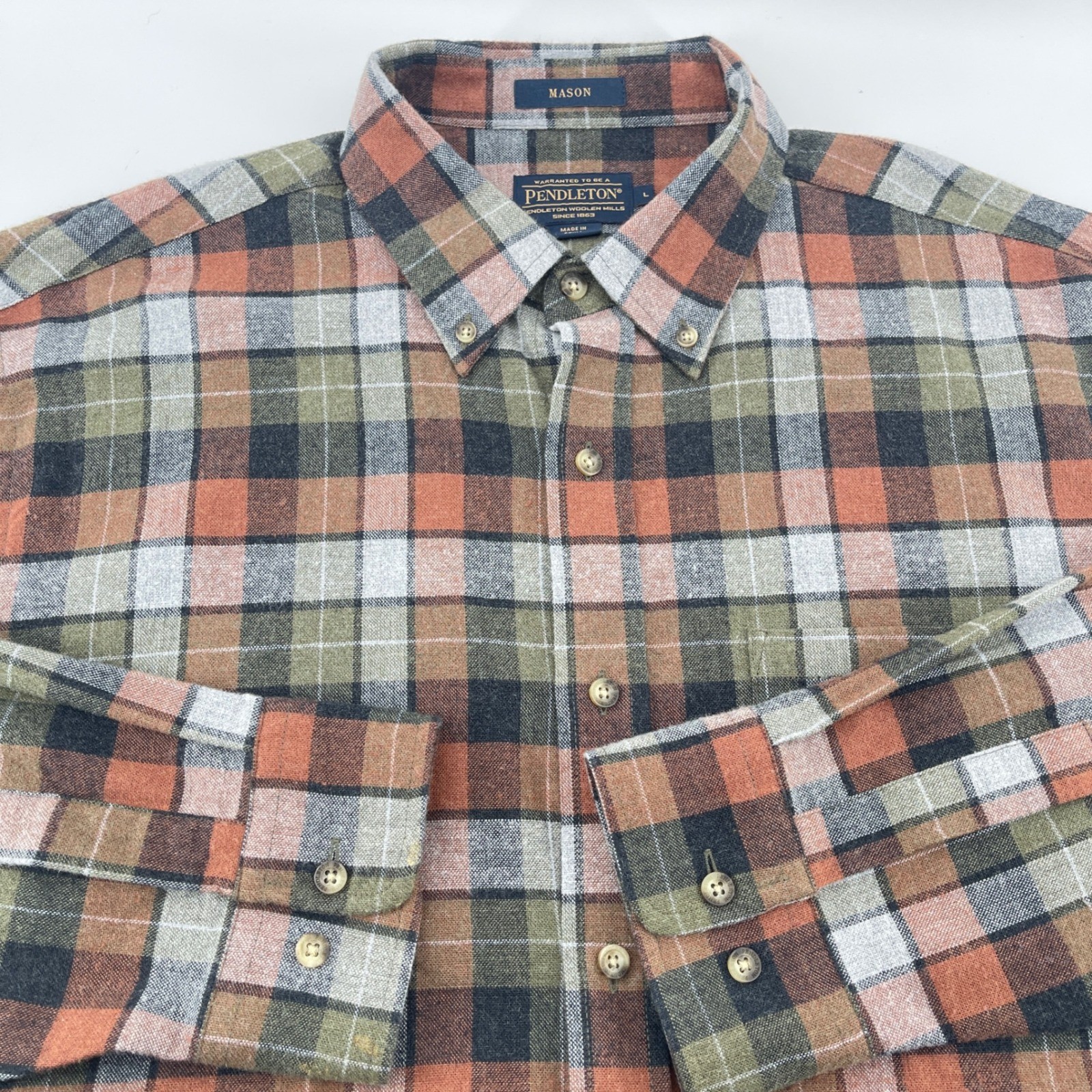 Pendleton Button Down Shirt Mens L Multicolor Plaid Mason Co