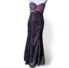 Black pink sequin strapless maxi dress with a mermaid silhouette prom