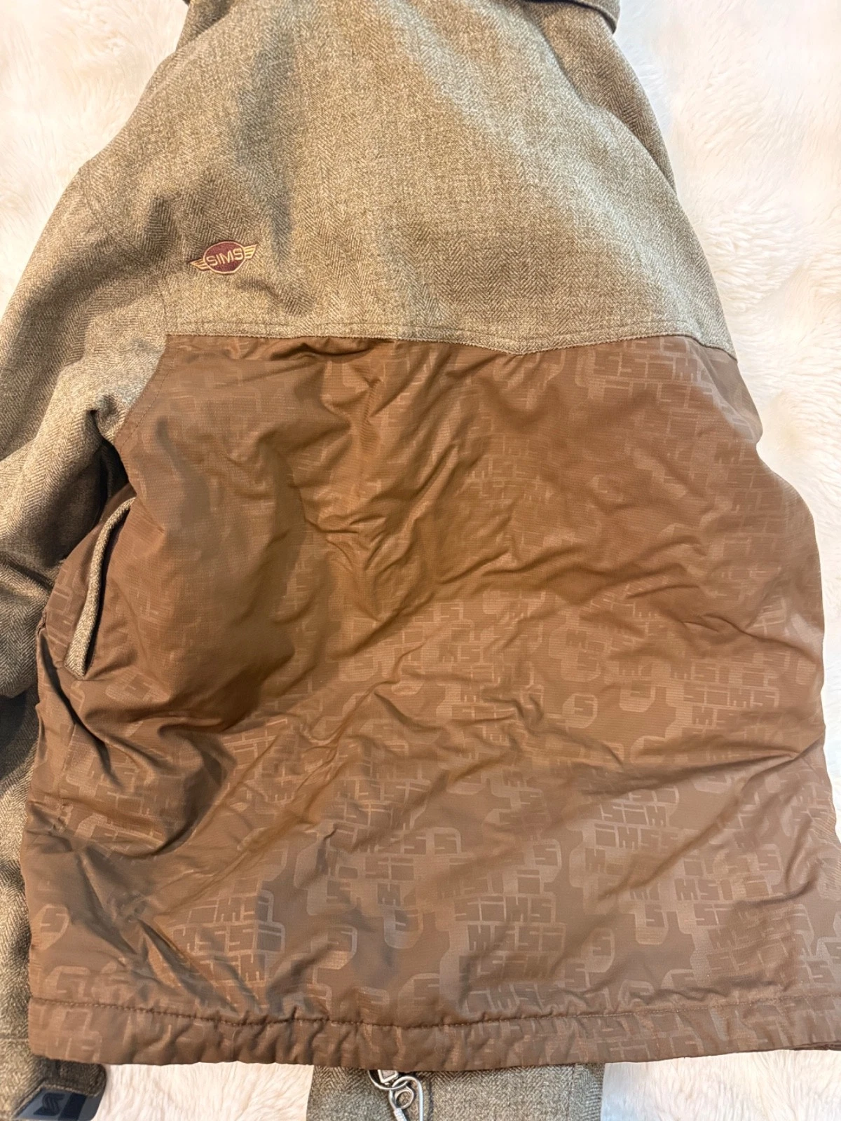 Men’s medium, Sims snowboarding jacket, khaki brown with stripes, very good - product detail image 8