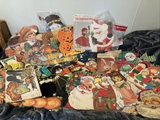 Huge Lot Of Vintage Halloween Fall Christmas Wall Decor Table Decorations