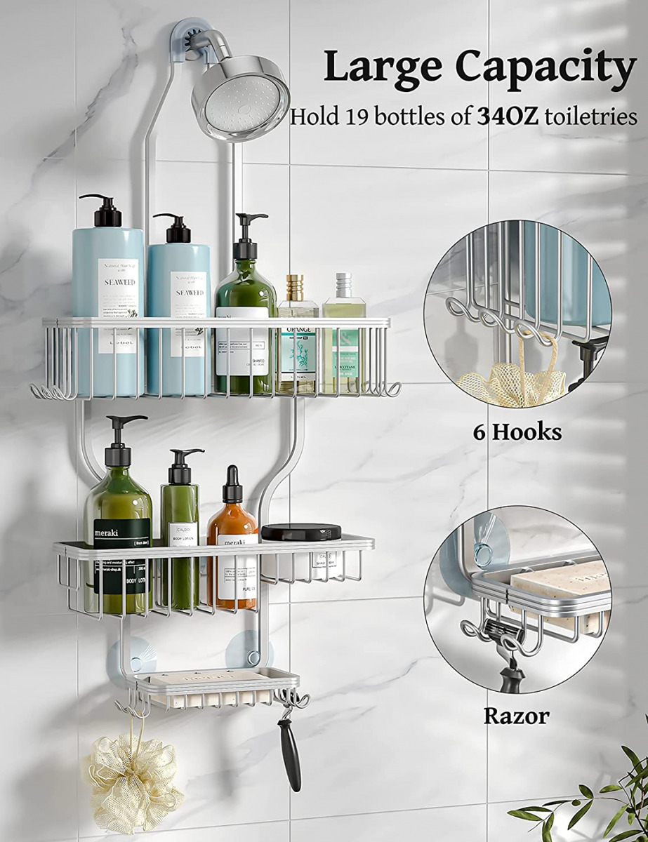 YASONIC Shower Caddy Over Head Never Rust Aluminum Large silver