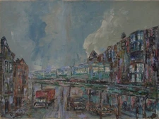 Vintage Guy Balmer Oil "Brown Line In Old Town"