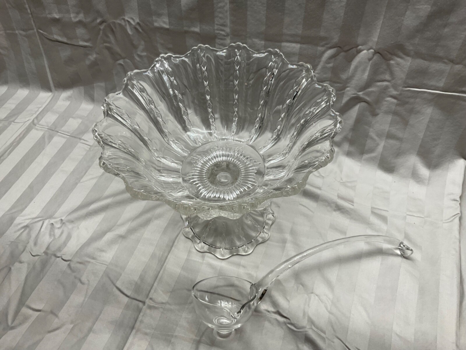 Elegant Crystal Pedestal Punch Bowl with Serving Ladle