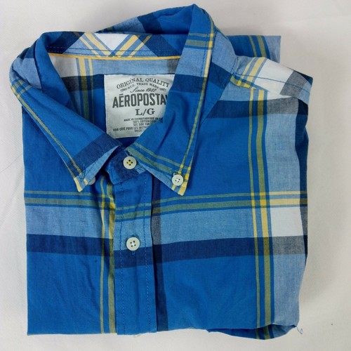 Aeropostale Original Quality Blue Plaid Button Down Men's Dress Shirt L - Picture 2 of 5