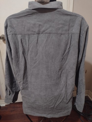 New Geoffrey Beane Long Sleeve Button Down Shirt Gray Micro Suede Large L Men's - Picture 5 of 12