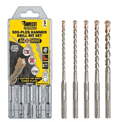 SabreCut SDS Drill Bits 4 Cutter Turbo Tip Professional 5pcs 160mm PGM QSCK5B