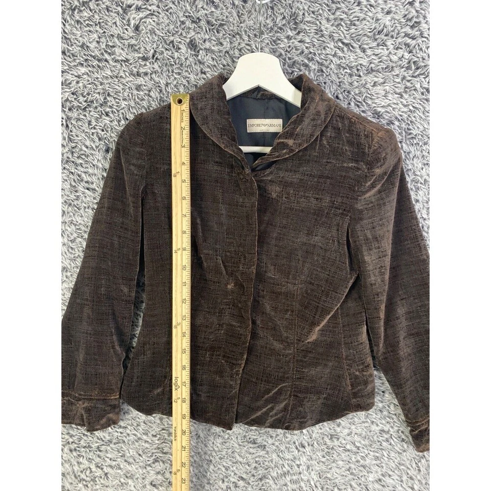 Blazer Emporio Armani Terciopelo Marrón Mezcla Seda Chaqueta Elegante Para Mujer Talla XS Lujo Foto 3 de 4