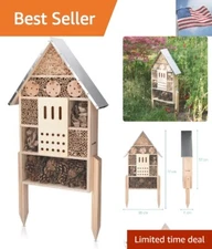 Insect House with Stakes - Extra Large Wooden Bug Hotel 22.4" H x 15" W - Bee...