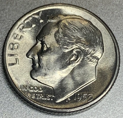 1953 S Roosevelt Dime 90% Silver Brilliant UNC from original BU roll - 1833