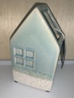 Scott Living Home Glazed Ceramic House Shaped Aqua Blue 6" Tall Flower Vase NEW