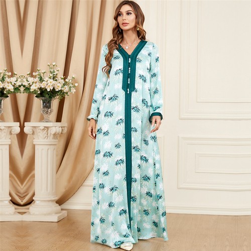 Muslim Floral Kaftan Islamic Women Maxi Dress Ramadan Dubai Caftan Moroccan Gown - Picture 169 of 216