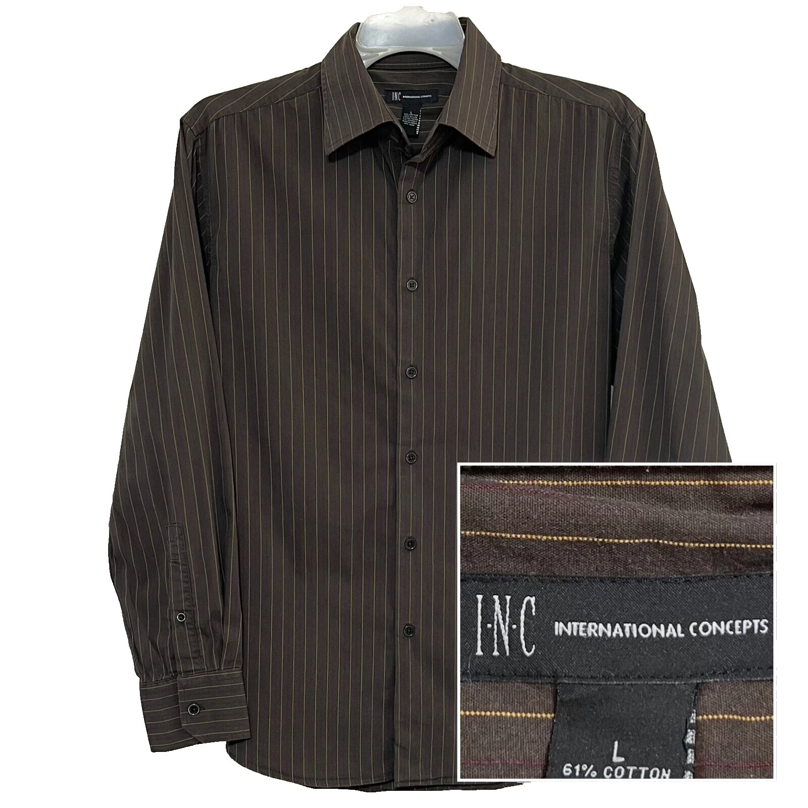 Manga larga INC International Concepts Camisas marrones para hombres