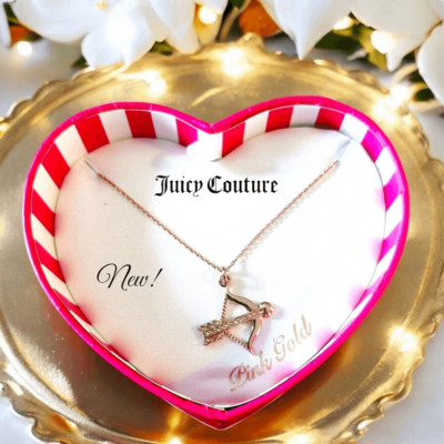 JUICY COUTURE Rosegold and Crystal Cupid's Bow and Arrow Necklace