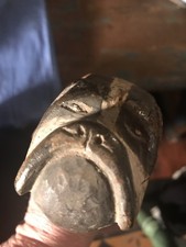REDUCED Antique Carved Bulldog Walking Stick or Cane. One Of A Kind Folk Art 32"