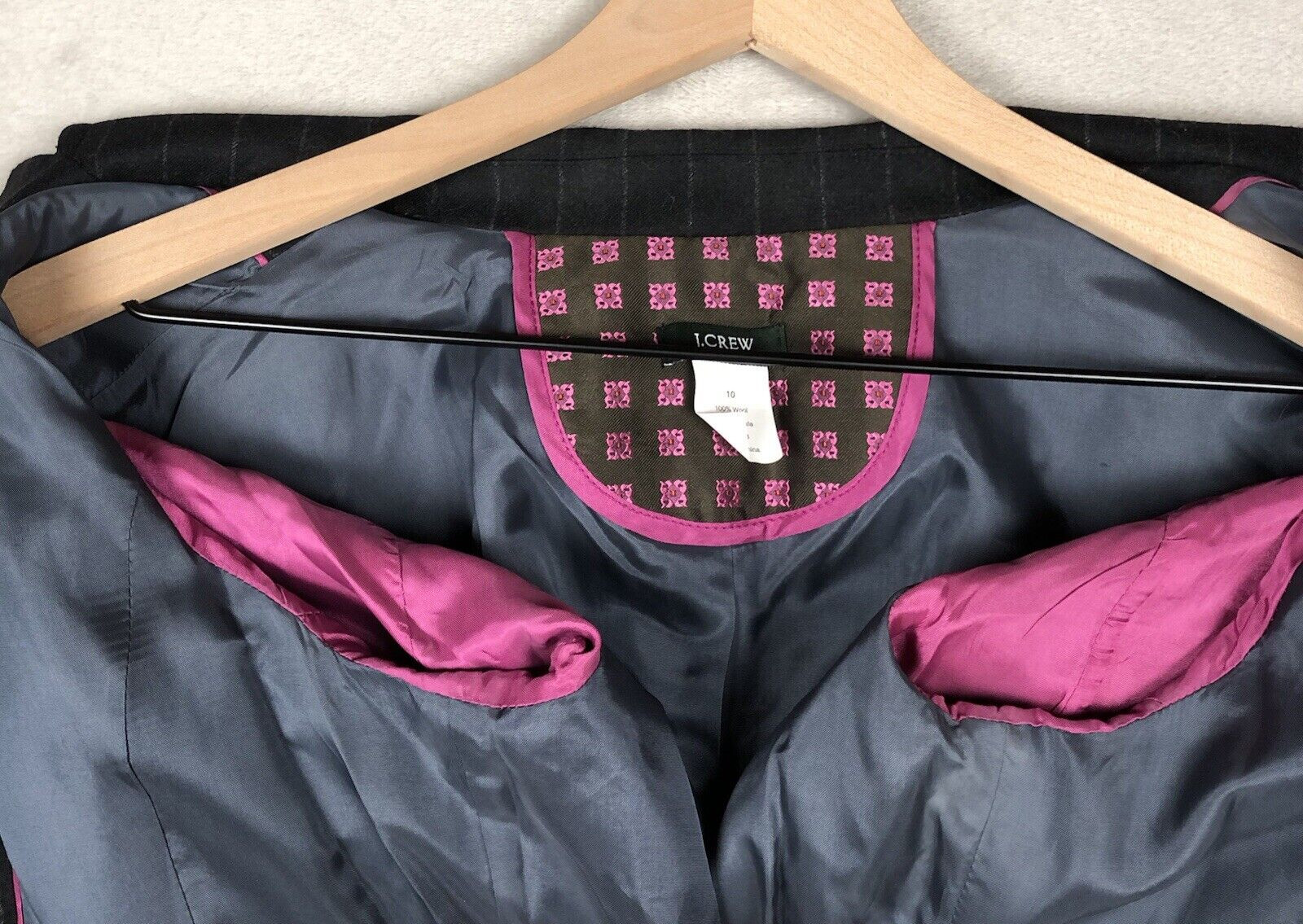 J. CREW 100% Wool Jacket Sz 10 Black Stripe Hook Pockets Academia Blazer Preppy