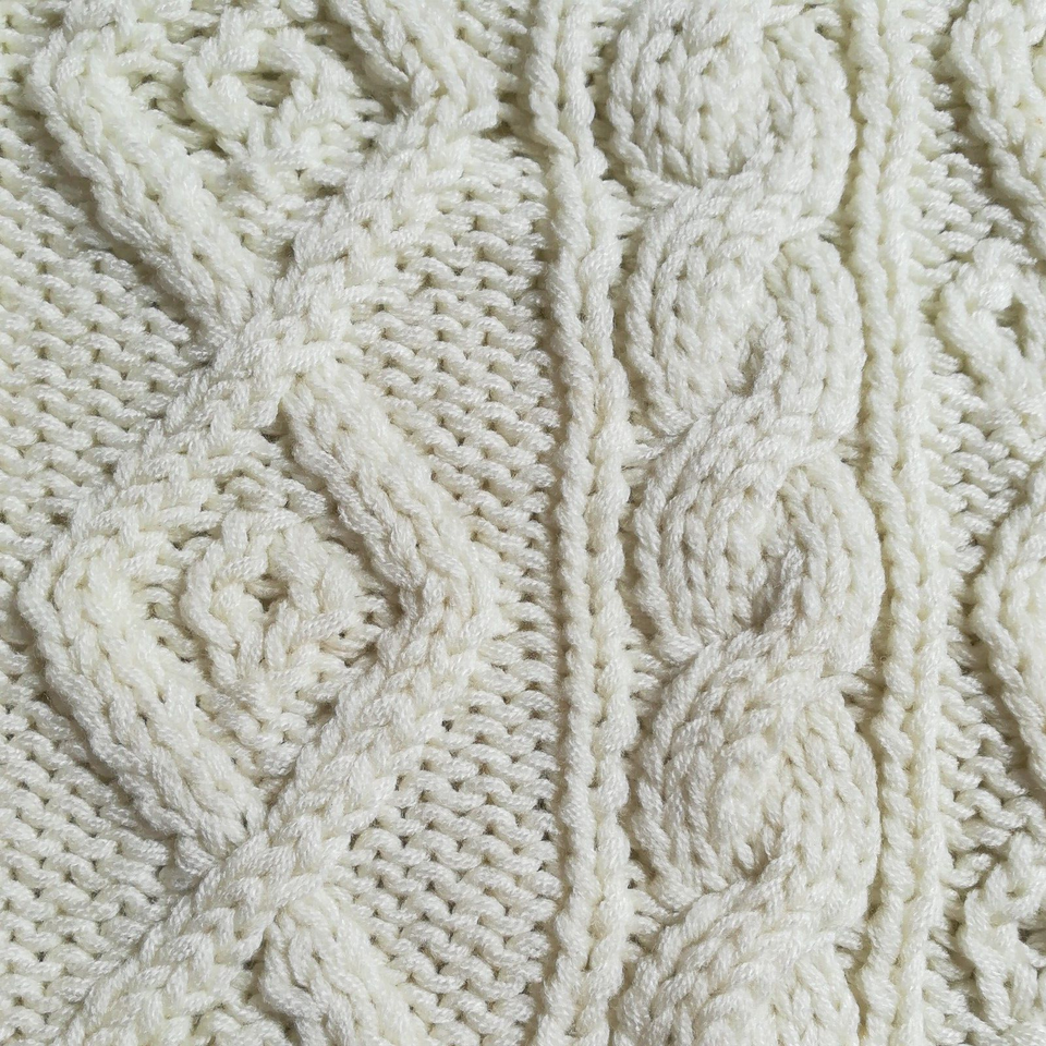 Ladies Vintage Size 12/14 Cream Cable Knit V Neck Jumper MC Caul