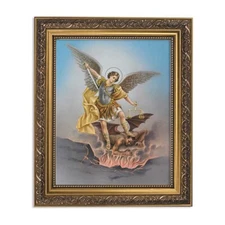 Saint Michael Framed Print, Under Glass With Gold Finish Frame, 12.5" High