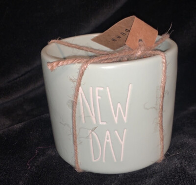 Rae Dunn  NEW DAY  Mint Green Small Planter Succulent Planter Sunrise on Back