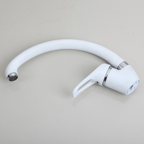 Fregadero de tocador de cocina blanco mezclador grifos giratorios grifo montaje en cubierta de un solo orificio - Imagen 7 de 12