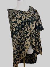 SHANA Shawl Wrap Black Beige Paisley Mandala Full Circle Reversible